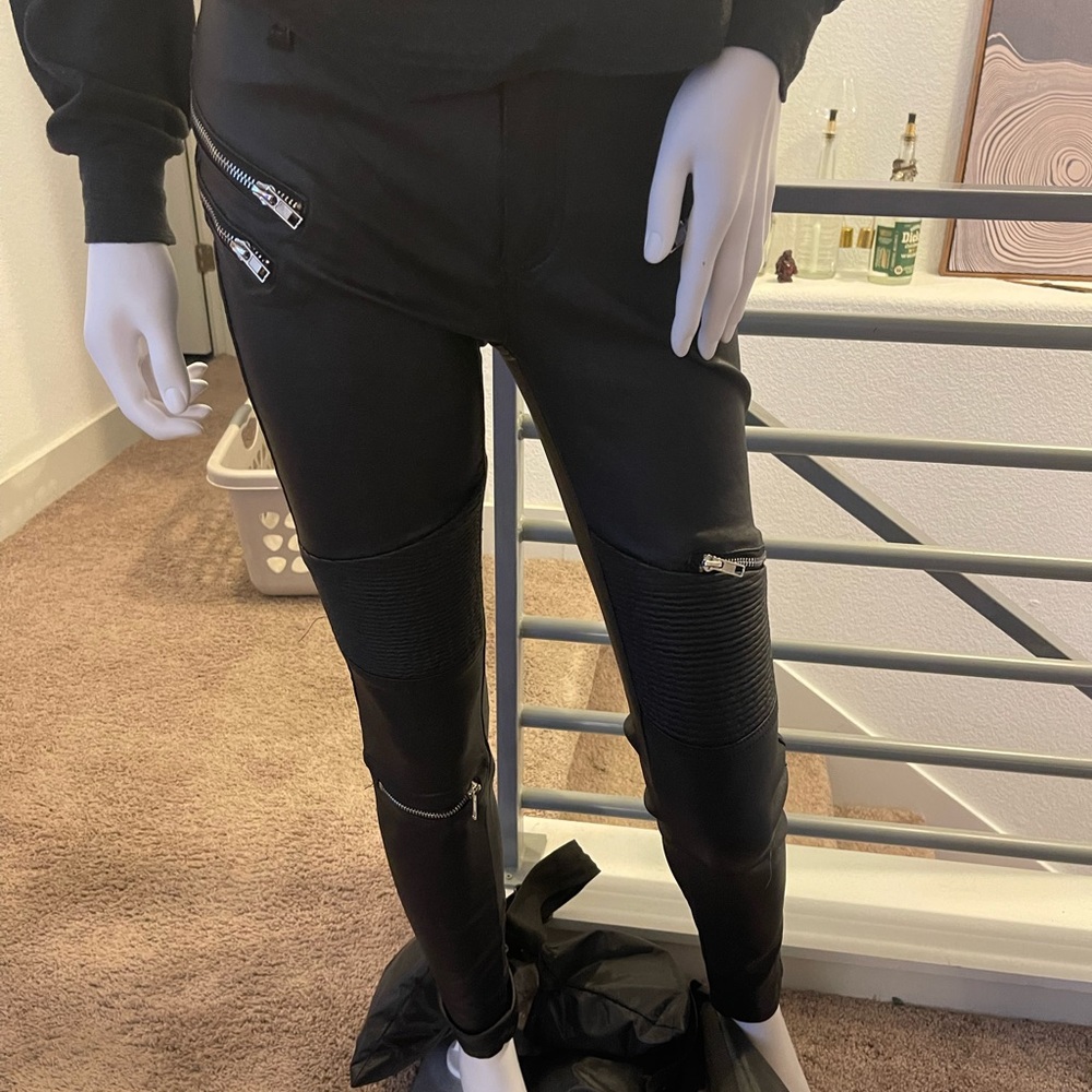 Black Crazy Lover Faux Leather Trousers - stretch -  28" W - UK Size 10